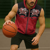 Western Yoke Sleeveless Zip Hoodie Santa Cowboy Style - Wonder Print Shop