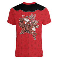 Western Yoke Women V-Neck T-Shirt Santa Cowboy Style - Wonder Print Shop