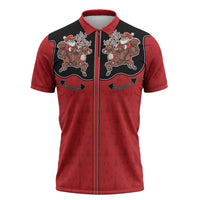 Western Yoke Zipper Polo Shirt Santa Cowboy Style - Wonder Print Shop