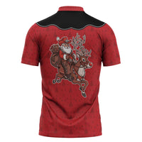 Western Yoke Zipper Polo Shirt Santa Cowboy Style - Wonder Print Shop