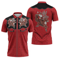 Western Yoke Zipper Polo Shirt Santa Cowboy Style - Wonder Print Shop
