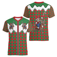 Western Yoke Women V-Neck T-Shirt Mrs Claus Cowgirl Style - Wonder Print Shop