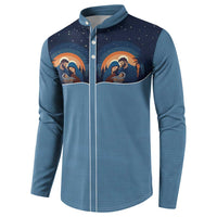 Western Yoke Button Sweatshirt Holy Family Christmas Cowboy Style - Wonder Print Shop