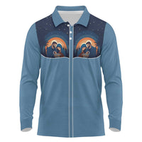 Western Yoke Long Sleeve Polo Shirt Holy Family Christmas Cowboy Style - Wonder Print Shop
