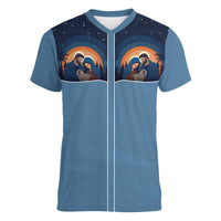 Western Yoke Women V-Neck T-Shirt Holy Family Christmas Cowboy Style - Wonder Print Shop