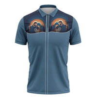 Western Yoke Zipper Polo Shirt Holy Family Christmas Cowboy Style - Wonder Print Shop