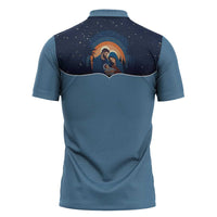 Western Yoke Zipper Polo Shirt Holy Family Christmas Cowboy Style - Wonder Print Shop