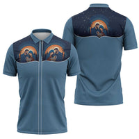 Western Yoke Zipper Polo Shirt Holy Family Christmas Cowboy Style - Wonder Print Shop