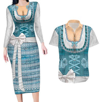Oktoberfest Couples Matching Long Sleeve Bodycon Dress and Hawaiian Shirt Dirndl Retro Style - Wonder Print Shop