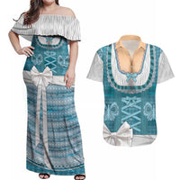 Oktoberfest Couples Matching Off Shoulder Maxi Dress and Hawaiian Shirt Dirndl Retro Style - Wonder Print Shop
