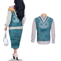 Oktoberfest Couples Matching Off The Shoulder Long Sleeve Dress and Long Sleeve Button Shirt Dirndl Retro Style - Wonder Print Shop