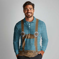 Oktoberfest Long Sleeve Polo Shirt Lederhosen Retro Style - Wonder Print Shop