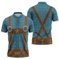 Oktoberfest Zipper Polo Shirt Lederhosen Retro Style - Wonder Print Shop