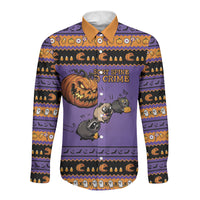 Halloween Animal Funny Long Sleeve Button Shirt Short Spine Do Crime Spooky Pumpkin Chase