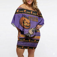 Halloween Animal Funny Off Shoulder Short Dress Short Spine Do Crime Spooky Pumpkin Chase