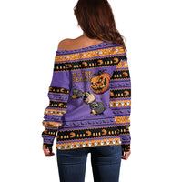 Halloween Animal Funny Off Shoulder Sweater Short Spine Do Crime Spooky Pumpkin Chase