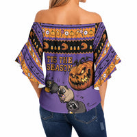 Halloween Animal Funny Off Shoulder Wrap Waist Top Short Spine Do Crime Spooky Pumpkin Chase