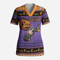 Halloween Animal Funny Scrub Top Short Spine Do Crime Spooky Pumpkin Chase