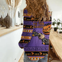 Halloween Animal Funny Women Casual Shirt Short Spine Do Crime Spooky Pumpkin Chase