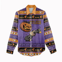 Halloween Animal Funny Women Casual Shirt Short Spine Do Crime Spooky Pumpkin Chase