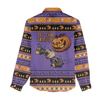Halloween Animal Funny Women Casual Shirt Short Spine Do Crime Spooky Pumpkin Chase