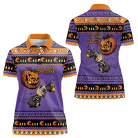 Halloween Animal Funny Women Polo Shirt Short Spine Do Crime Spooky Pumpkin Chase
