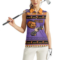 Halloween Animal Funny Women Sleeveless Polo Shirt Short Spine Do Crime Spooky Pumpkin Chase