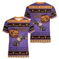 Halloween Animal Funny Women V-Neck T-Shirt Short Spine Do Crime Spooky Pumpkin Chase