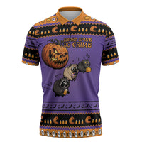 Halloween Animal Funny Zipper Polo Shirt Short Spine Do Crime Spooky Pumpkin Chase