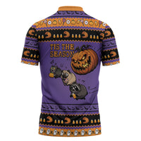Halloween Animal Funny Zipper Polo Shirt Short Spine Do Crime Spooky Pumpkin Chase