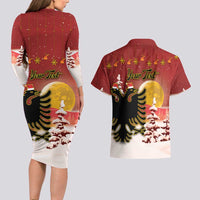 Personalized Albania Christmas Couples Matching Long Sleeve Bodycon Dress and Hawaiian Shirt Gezuar Krishtlindjet - Wonder Print Shop