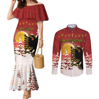 Personalized Albania Christmas Couples Matching Mermaid Dress and Long Sleeve Button Shirt Gezuar Krishtlindjet - Wonder Print Shop