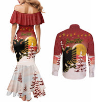 Personalized Albania Christmas Couples Matching Mermaid Dress and Long Sleeve Button Shirt Gezuar Krishtlindjet - Wonder Print Shop