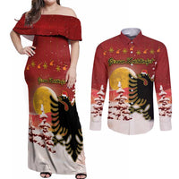 Personalized Albania Christmas Couples Matching Off Shoulder Maxi Dress and Long Sleeve Button Shirt Gezuar Krishtlindjet - Wonder Print Shop