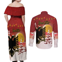 Personalized Albania Christmas Couples Matching Off Shoulder Maxi Dress and Long Sleeve Button Shirt Gezuar Krishtlindjet - Wonder Print Shop