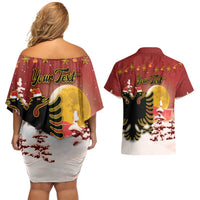 Personalized Albania Christmas Couples Matching Off Shoulder Short Dress and Hawaiian Shirt Gezuar Krishtlindjet - Wonder Print Shop