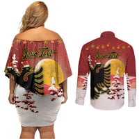 Personalized Albania Christmas Couples Matching Off Shoulder Short Dress and Long Sleeve Button Shirt Gezuar Krishtlindjet - Wonder Print Shop