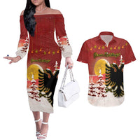 Personalized Albania Christmas Couples Matching Off The Shoulder Long Sleeve Dress and Hawaiian Shirt Gezuar Krishtlindjet - Wonder Print Shop