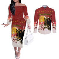 Personalized Albania Christmas Couples Matching Off The Shoulder Long Sleeve Dress and Long Sleeve Button Shirt Gezuar Krishtlindjet - Wonder Print Shop