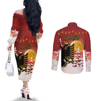 Personalized Albania Christmas Couples Matching Off The Shoulder Long Sleeve Dress and Long Sleeve Button Shirt Gezuar Krishtlindjet - Wonder Print Shop