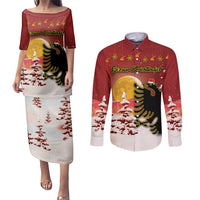 Personalized Albania Christmas Couples Matching Puletasi and Long Sleeve Button Shirt Gezuar Krishtlindjet - Wonder Print Shop