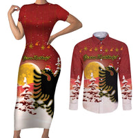 Personalized Albania Christmas Couples Matching Short Sleeve Bodycon Dress and Long Sleeve Button Shirt Gezuar Krishtlindjet - Wonder Print Shop