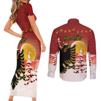 Personalized Albania Christmas Couples Matching Short Sleeve Bodycon Dress and Long Sleeve Button Shirt Gezuar Krishtlindjet - Wonder Print Shop