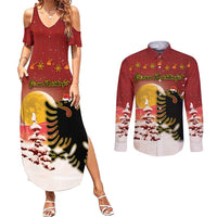 Personalized Albania Christmas Couples Matching Summer Maxi Dress and Long Sleeve Button Shirt Gezuar Krishtlindjet - Wonder Print Shop