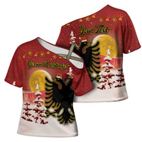 Personalized Albania Christmas Cross Shoulder Shirt Gezuar Krishtlindjet - Wonder Print Shop
