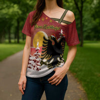 Personalized Albania Christmas Cross Shoulder Shirt Gezuar Krishtlindjet - Wonder Print Shop