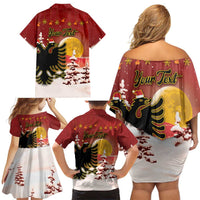 Personalized Albania Christmas Family Matching Off Shoulder Short Dress and Hawaiian Shirt Gezuar Krishtlindjet - Wonder Print Shop
