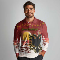 Personalized Albania Christmas Long Sleeve Polo Shirt Gezuar Krishtlindjet - Wonder Print Shop