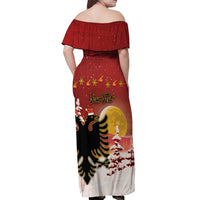 Personalized Albania Christmas Off Shoulder Maxi Dress Gezuar Krishtlindjet - Wonder Print Shop