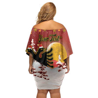 Personalized Albania Christmas Off Shoulder Short Dress Gezuar Krishtlindjet - Wonder Print Shop